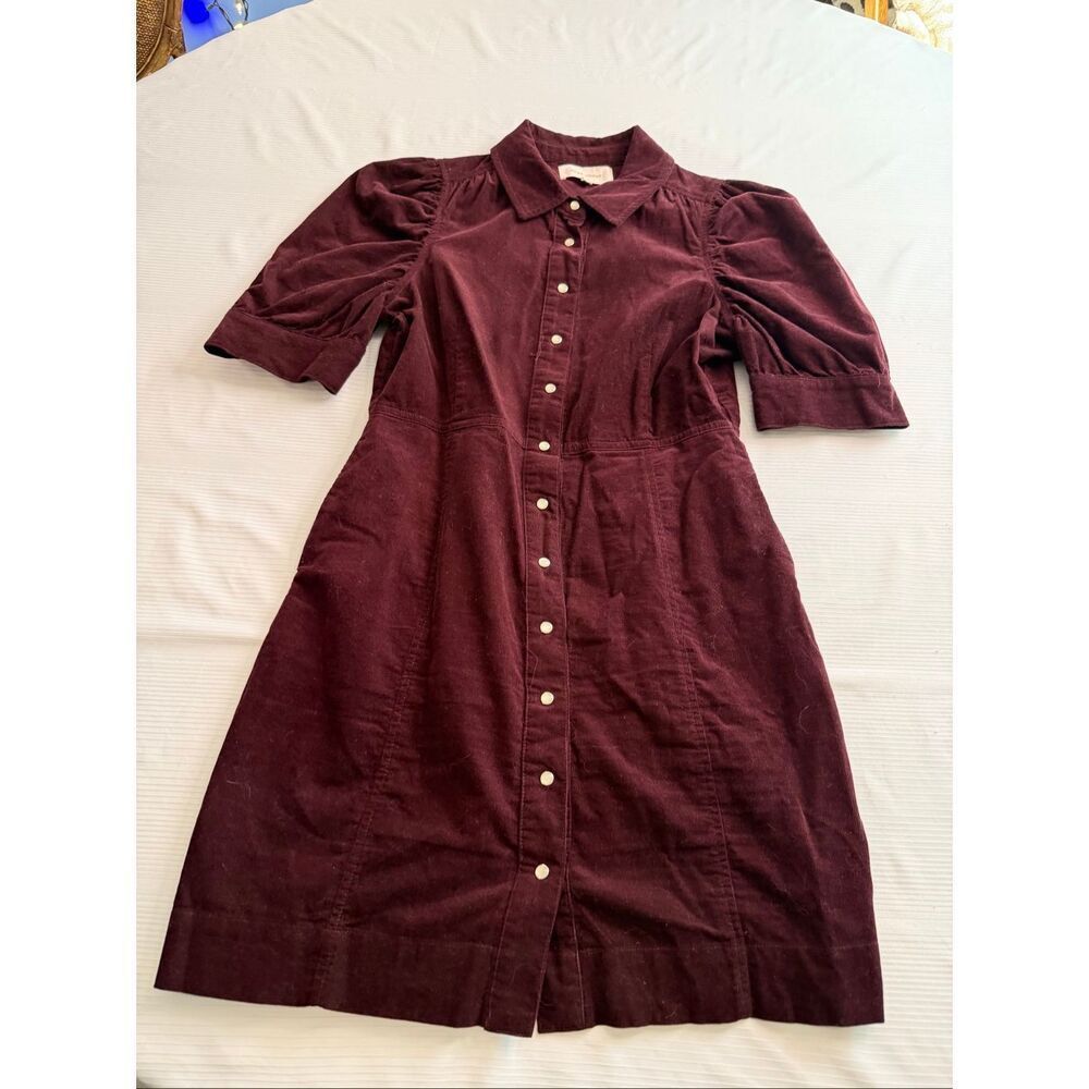 Dear John Burgundy Corduroy Pearl Snap Dress Size Small